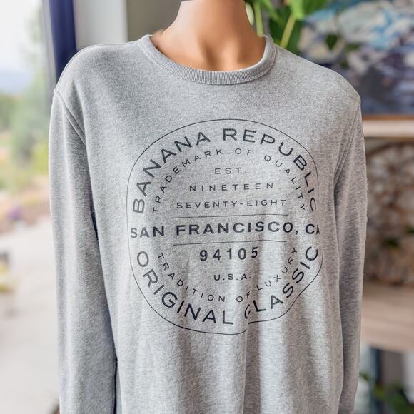 Banana Republic Logo Crewneck Heather Gray Sweatshirt, Women's Size Large - Picture 2 of 8